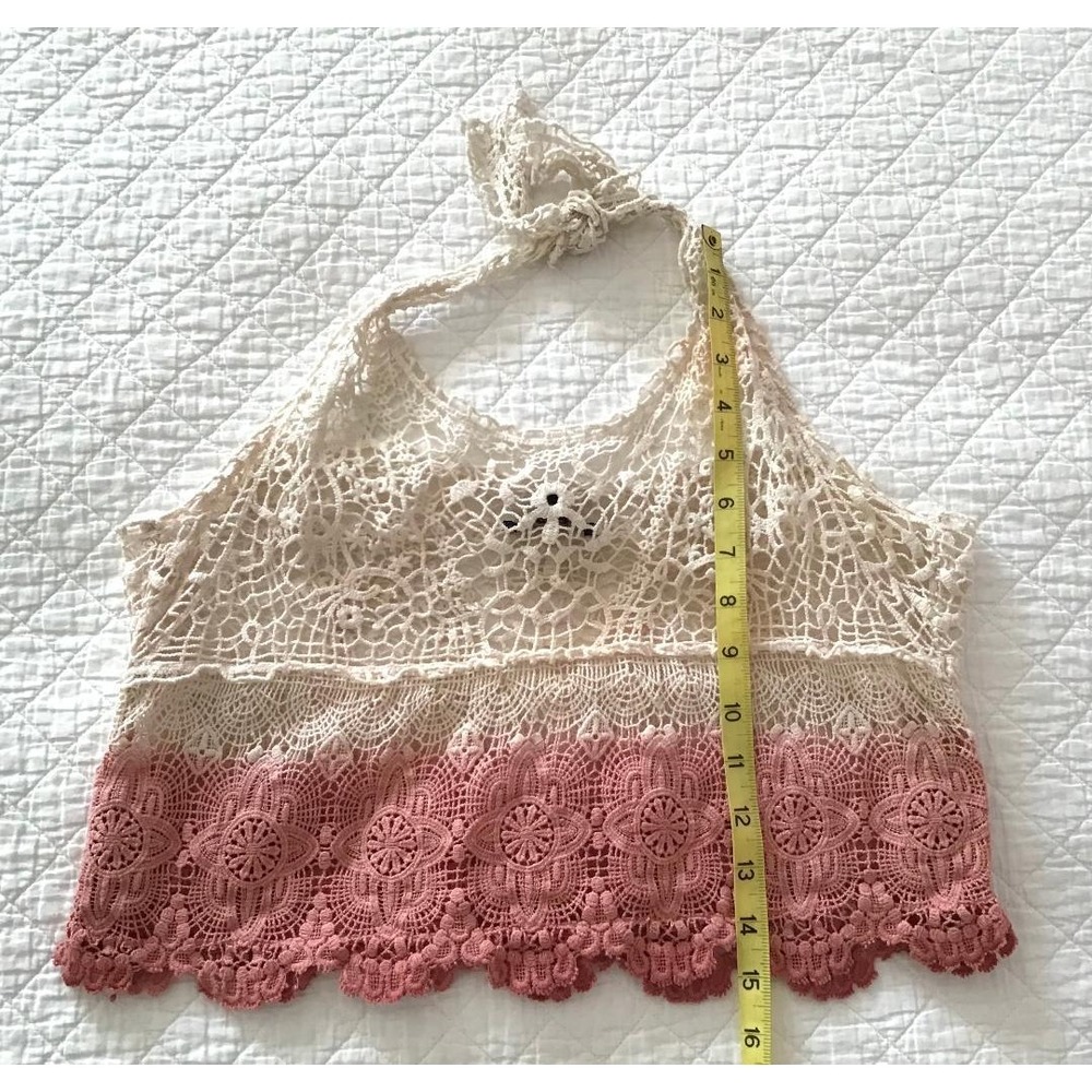 American Eagle Boho Crochet Ombre Halter Crop Top Size M Open Knit Festival - Picture 6 of 8